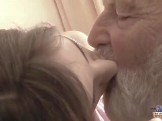 Old Young - Big cock Grandpa Fucked by Teen she licks thick old man cock