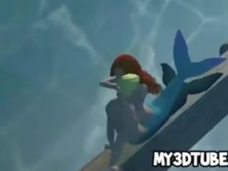 3d القليل mermaid ارييل الحصول على مارس الجنس تحت الماء