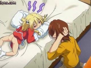 Schlank anime blond nimmt groß mitglied