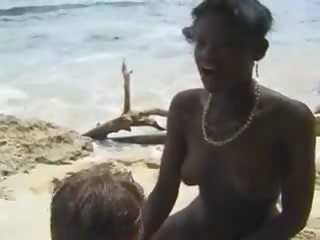 Hairy African cutie fuck Euro buddy in the Beach